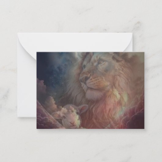 De leeuw en het lam Wenskaart Notitiekaartje (Voorkant)