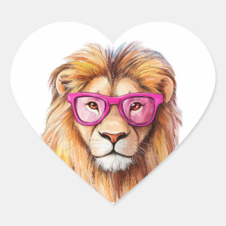 De leeuw met roze bril hart sticker