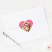 De leeuw met roze bril Roze achtergrond Hart Sticker (Envelop)