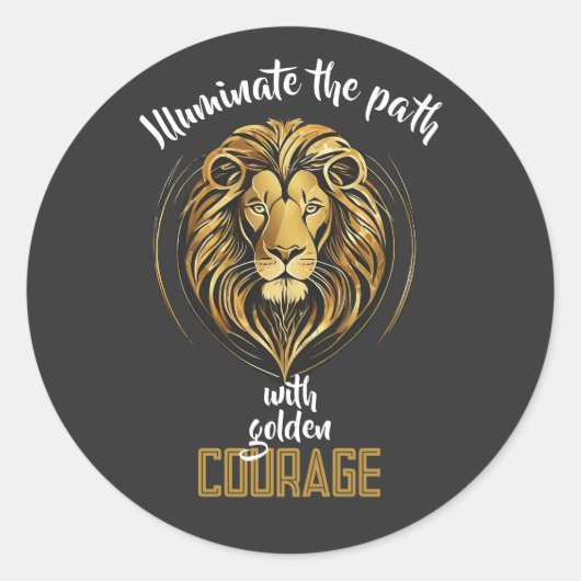 De Leeuw Roep tot Verlichting: Gouden Moed Ronde Sticker (Voorkant)