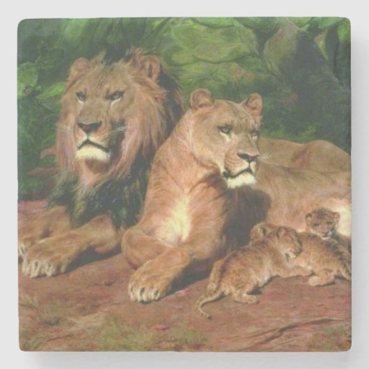 De Leeuw thuis (door Rosa Bonheur) Stenen Onderzetter (Voorkant)