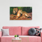 De Leeuw thuis (met Leeuwin en Leeuwenwelpen) Canvas Afdruk (Insitu (Woonkamer))