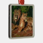 De Leeuw thuis (met Leeuwin en Leeuwenwelpen) Metalen Ornament (Rechts)