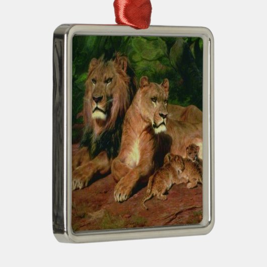 De Leeuw thuis (met Leeuwin en Leeuwenwelpen) Metalen Ornament (Rechts)