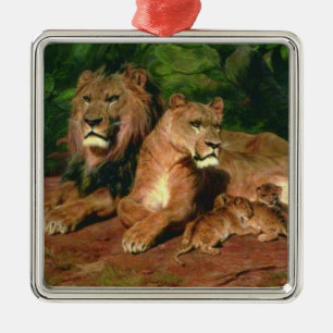 De Leeuw thuis (met Leeuwin en Leeuwenwelpen) Metalen Ornament