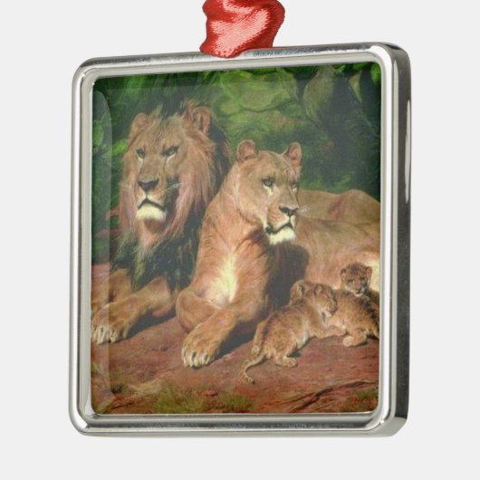 De Leeuw thuis (met Leeuwin en Leeuwenwelpen) Metalen Ornament (Links)