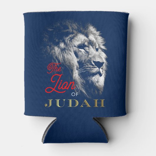 De leeuw van de Judah Navy Blue Red Gold Christeli Blikjeskoeler (Voorkant)