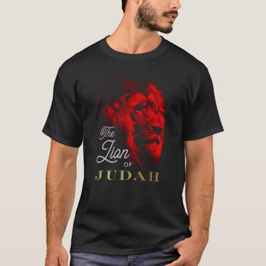 De leeuw van Judah Black Red Gold Christelijk T-shirt (Voorkant)