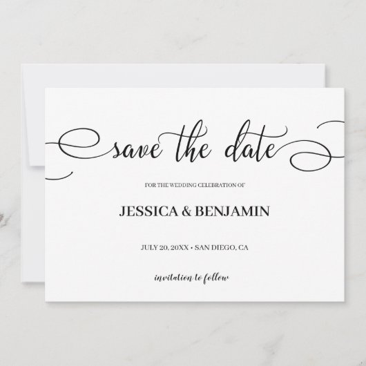 De legante Kalligrafie van het Manuscript Wedding Save The Date (Voorkant)