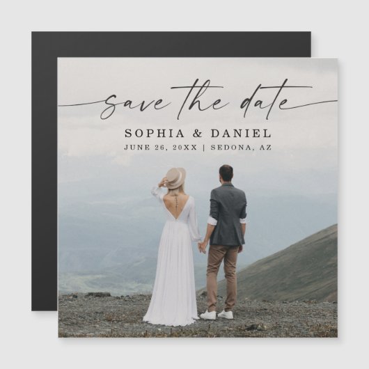 De legante Modern van het Manuscript sparen de Mag Magnetische Uitnodiging (Voorkant / Achterkant)