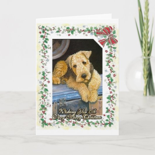 De Lege Kerstkaart van de Hond van Airedale Feestdagen Kaart (Voorkant)