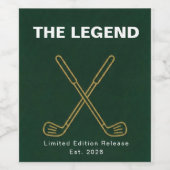 DE LEGEND Green & Gold Golf Wijn Etiket (Enkel label)