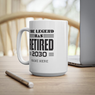 De legende heeft de pensionering gepersonaliseerd koffiemok