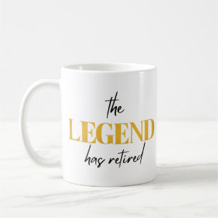 De legende heeft gepensioneerd, zwart en goud koffiemok