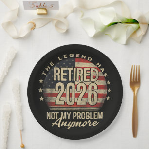 De legende is met pensioen 2026 Grappig Papieren Bordje