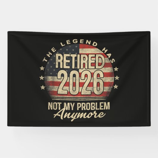 De legende is met pensioen 2026 Grappig Spandoek (Horizontaal)
