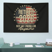 De legende is met pensioen 2026 Grappig Spandoek (Beurs)
