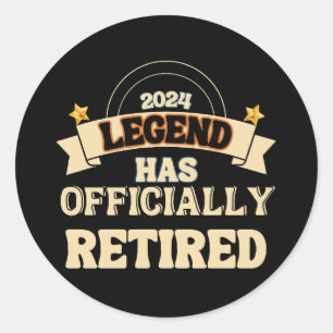 De legende is officieel met pensioen ronde sticker