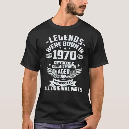 De legende werd geboren in 1970 52 jaar oud en 52e t-shirt (Voorkant)
