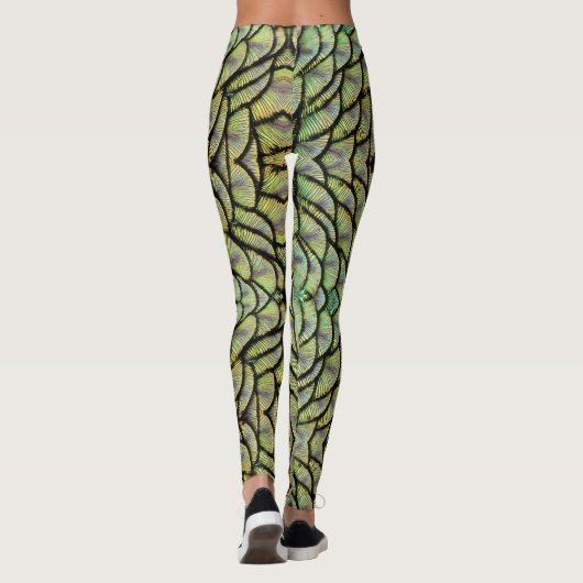 De Leggings van Groene Peacock Back Feathers (Achterkant)