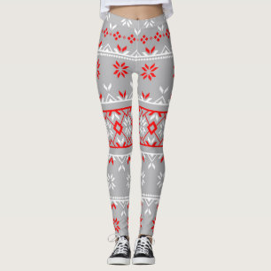 De Leggings van Kerstmis van grijze/Rode Vrouwen
