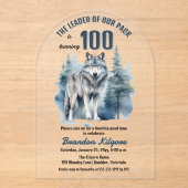 De leider van onze roedel Wolf 100e verjaardagsfee Acryl Uitnodigingen (Voorkant)