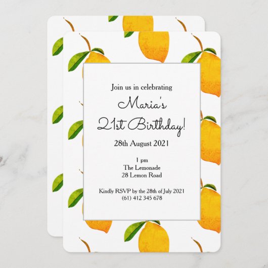 De Lemon 21e verjaardagsfeestje uitnodiging (Voorkant / Achterkant)
