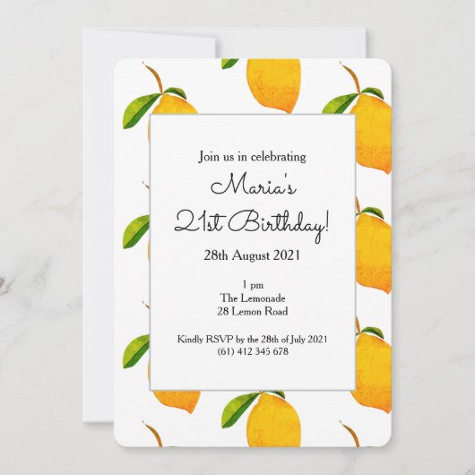 De Lemon 21e verjaardagsfeestje uitnodiging (Voorkant)