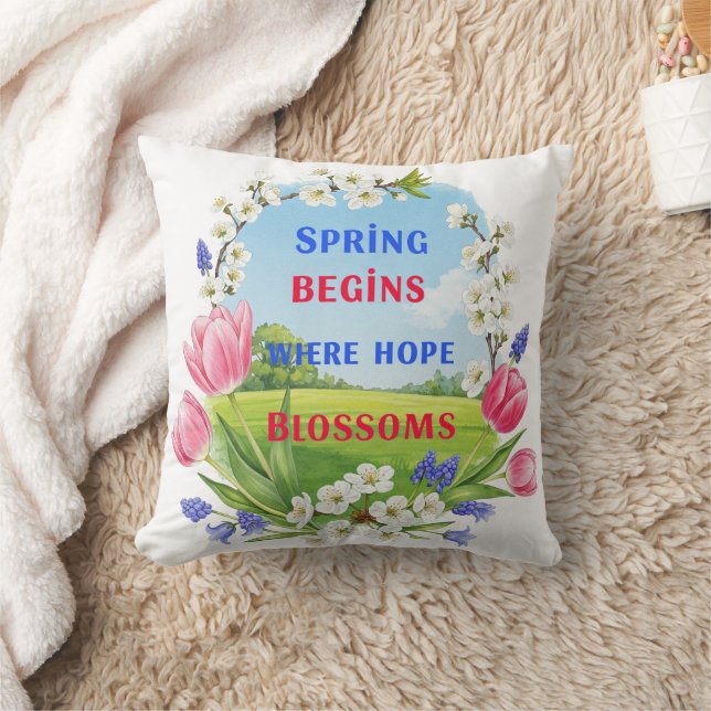 De lente begint waar hoop bloeit’ decoratieve kussen (Deken)