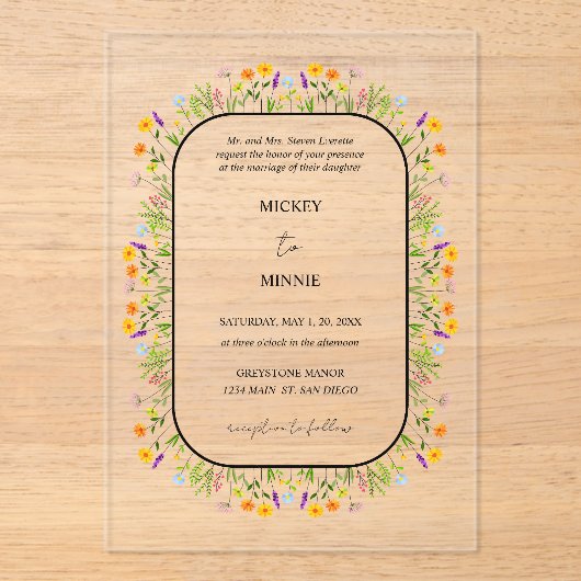 De lente bloemenelegante bruiloft acryl uitnodigingen (Voorkant)