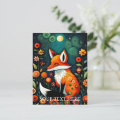De lente Floral Fox schilderij Briefkaart (Staand voorkant)
