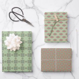 De lente Geometrisch Groen op Groene Set Inpakpapier Vel