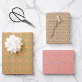 De lente Geometrische Groene Oranje Reeks Inpakpapier Vel