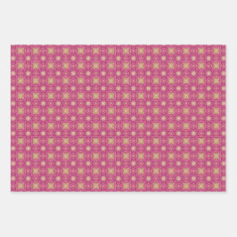 De lente Geometrische Paarse Groene Set Inpakpapier Vel