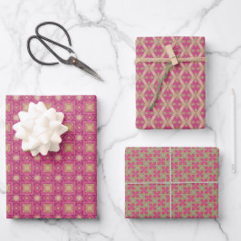 De lente Geometrische Paarse Groene Set Inpakpapier Vel