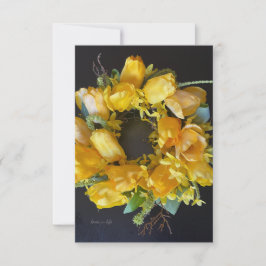 De lente is gesprongen - gele bloemenkrans notitiekaartje