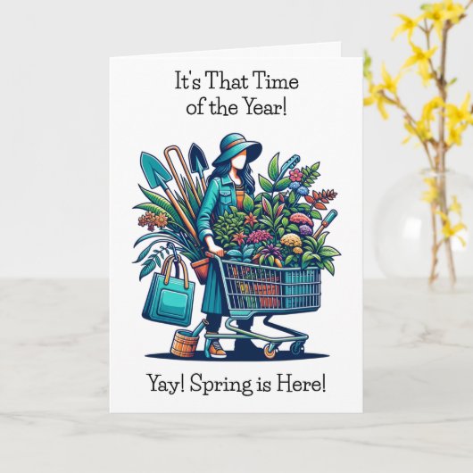 De lente is hier, tijd om te gaan winkelen! kaart (Gele Bloem)