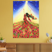 De lente komt Canvas Bloemen Meisje - Schilderij (Insitu (Woonkamer))