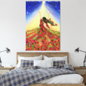 De lente komt Canvas Bloemen Meisje - Schilderij (Insitu (Slaapkamer))