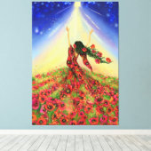 De lente komt Canvas Bloemen Meisje - Schilderij (Insitu (Houten vloer))