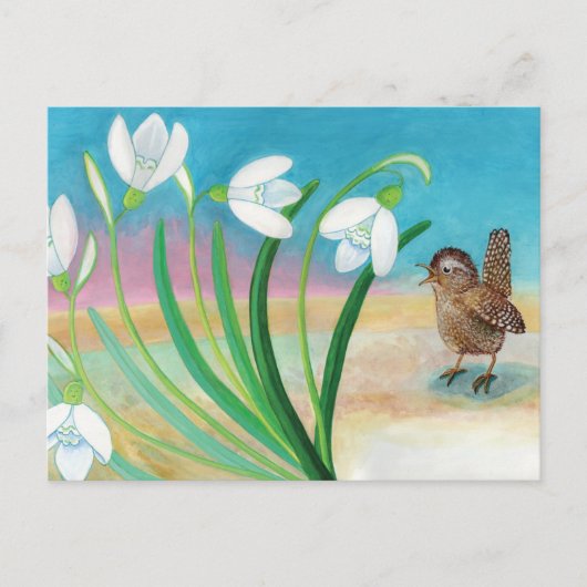 De lente komt eraan - Wren bird & snowdrops Briefkaart (Voorkant)