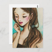 De lente (leuk meisje met sproeten watercolour briefkaart (Voorkant / Achterkant)