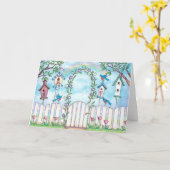 De lente Robins - Wenskaart Kaart (Gele Bloem)