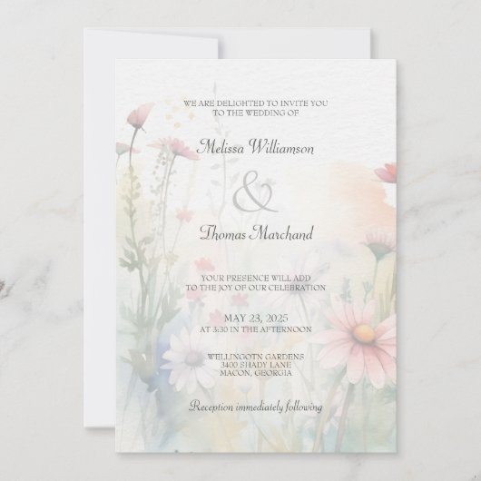 De lente Waterverf Wildflower Silhouet Bruiloft Kaart (Voorkant)