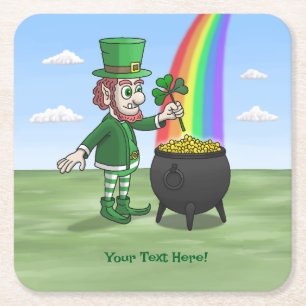 De Leprechaun die aan het einde van de regenboog s Kartonnen Onderzetters
