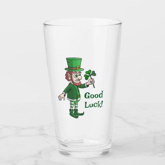 De Leprechaun met een klaver Glas (Voorkant)