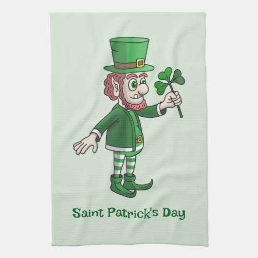 De Leprechaun met een klaver Theedoek (Verticaal)