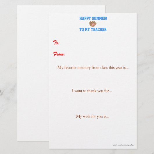 De leraar aan het eind van het jaar bedankt je not (Voorkant / Achterkant)