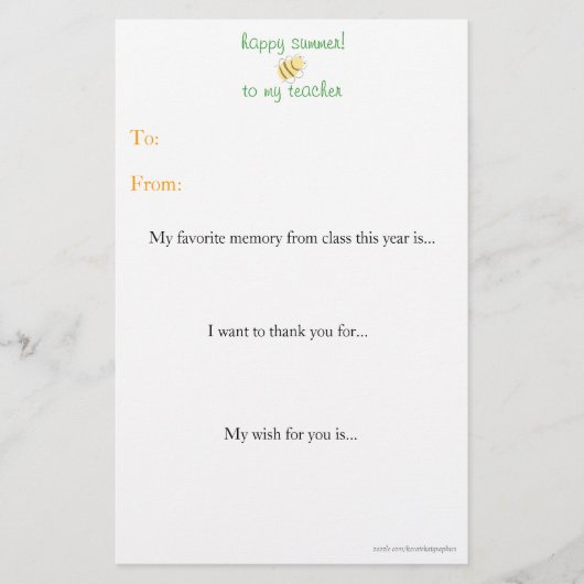 De leraar aan het eind van het jaar bedankt je not briefpapier (Voorkant)