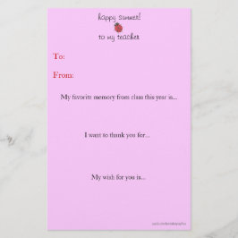 De leraar aan het eind van het jaar bedankt je not briefpapier